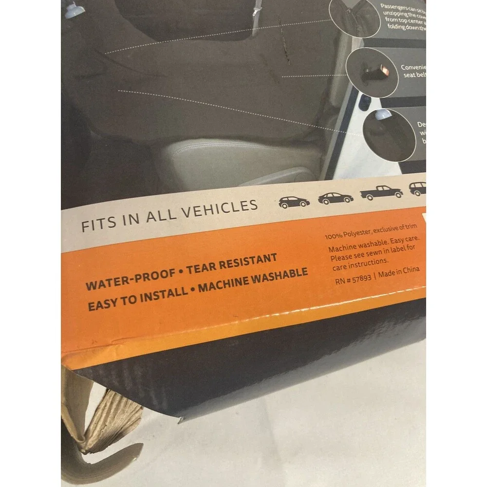 YES PETS Car Seat Cover Hammock Black Oxford Waterproof Nylon Bench Style NIB